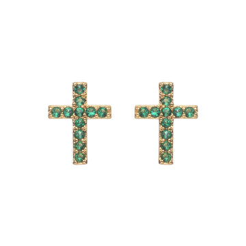 Camilla Cross Stud Earrings Gold & Green