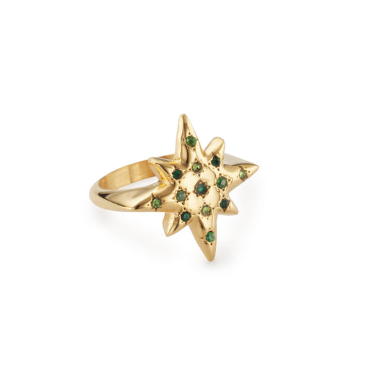 Willow Gold Multi-Green Chunky Star Ring