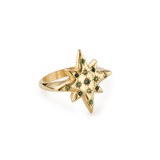 Willow Gold Multi-Green Chunky Star Ring SIZE N
