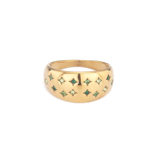 Isabel Gold Multi Green Chubby Star Ring