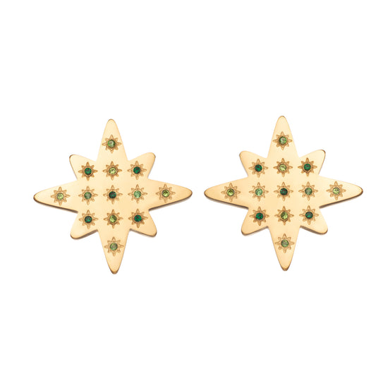 Kiki Gold Multi-Green Star Stud Earrings