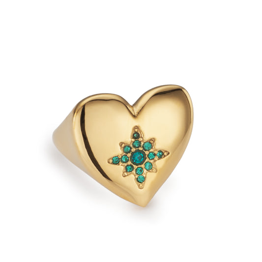 Ruby Gold Green Chunky Heart Ring