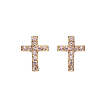 Camilla Cross Stud Earrings Gold & Pink