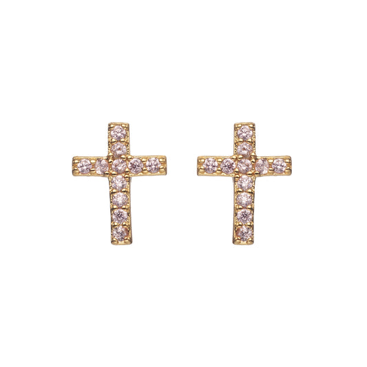 Camilla Cross Stud Earrings Gold & Pink