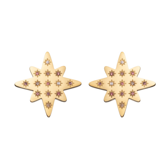 Kiki Star Stud Earrings - Gold Multi-Pink