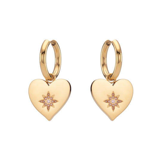 Lucinda Gold Pink Chunky Heart Hoop Earrings