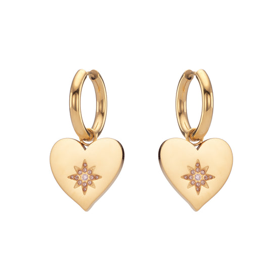 Lucinda Gold Pink Chunky Heart Hoop Earrings
