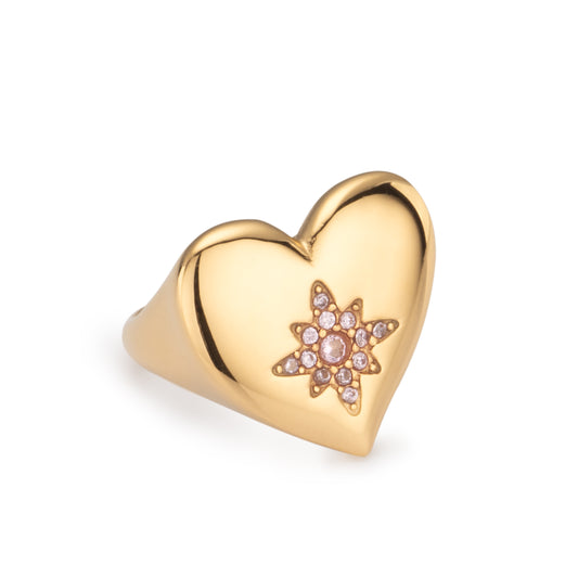 Ruby Gold Pink Chunky Heart Ring