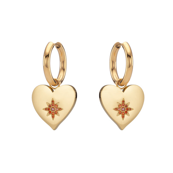 Lucinda Chunky Heart Hoop Earrings - Gold Red