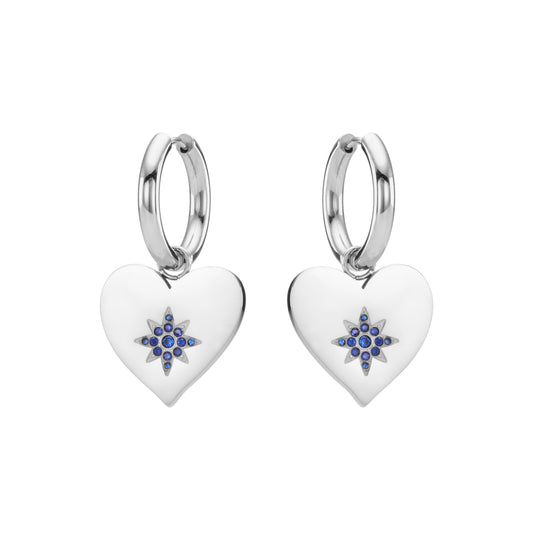 Lucinda Silver Blue Chunky Heart Hoop Earrings