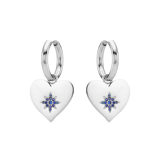 Lucinda Chunky Heart Hoop Earrings - Silver Blue