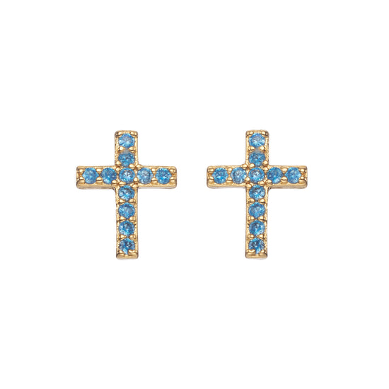 Camilla Cross Stud Earrings Gold & Turqouise