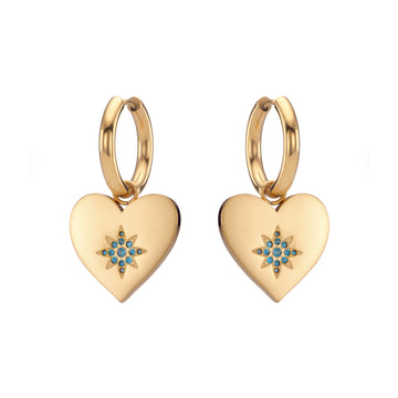 Lucinda Gold Turqouise Chunky Heart Hoop Earrings
