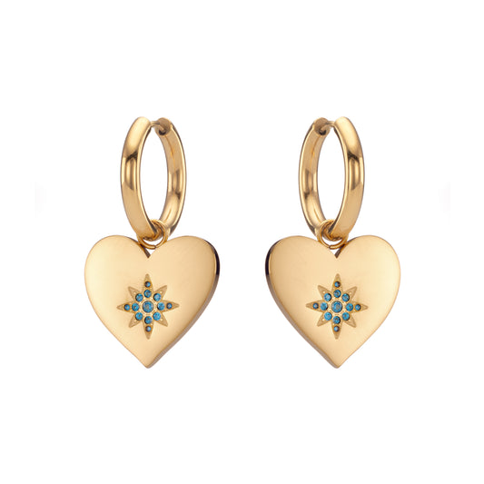 Lucinda Gold Turqouise Chunky Heart Hoop Earrings