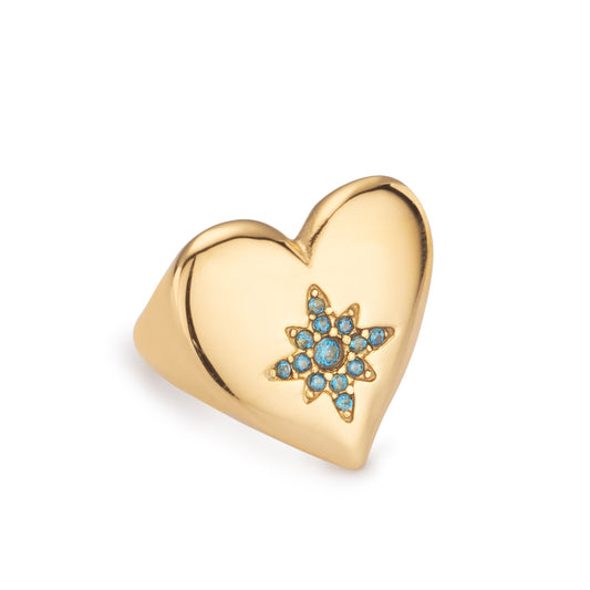 Ruby Gold Turqouise Chunky Heart Ring