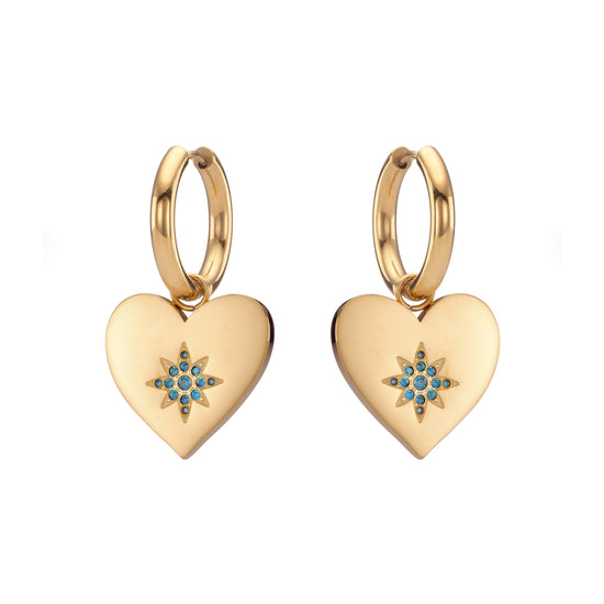 Lucinda Chunky Heart Hoop Earrings - Gold Turquoise