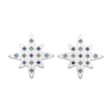 Kiki Silver Multi-Blue Star Stud Earrings