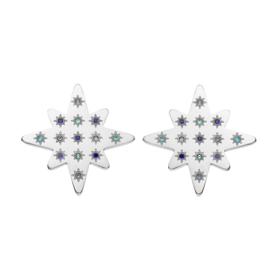 Kiki Silver Multi-Blue Star Stud Earrings