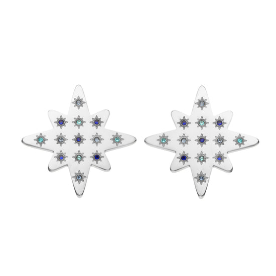 Kiki Silver Multi-Blue Star Stud Earrings