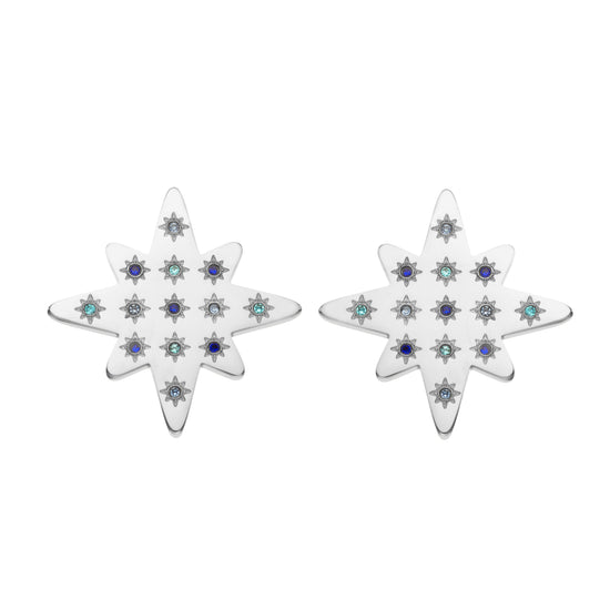 Kiki Star Stud Earrings - Silver Multi-Blue