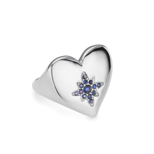 Ruby Silver Blue Chunky Heart Ring