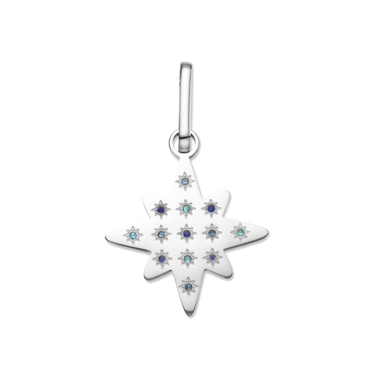 Aleena Star Pendant Charm - Silver Multi-Blue