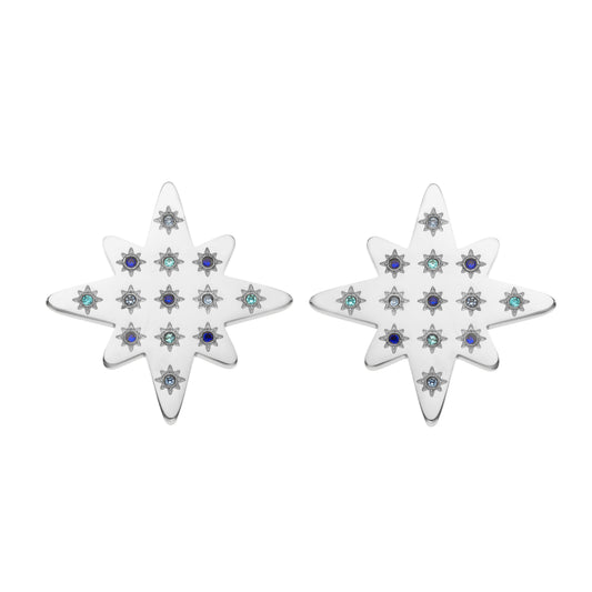🎁 Kiki Silver Multi-Blue Star Stud Earrings (100% off)