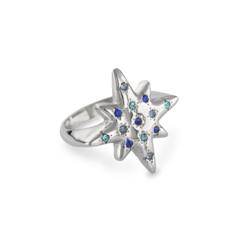 Willow Silver Multi-Blue Chunky Star Ring SIZE N