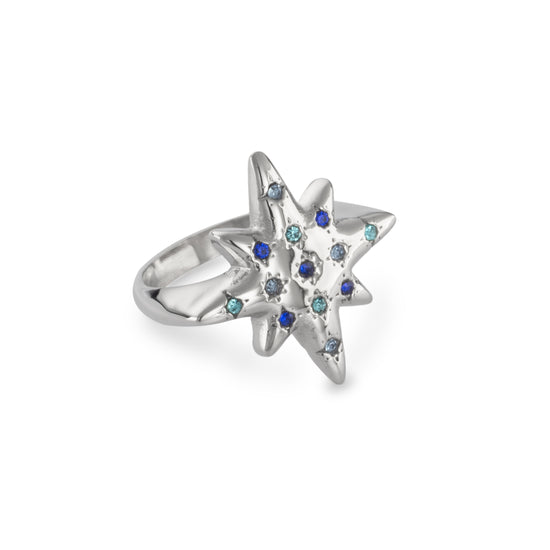 Willow Silver Multi-Blue Chunky Star Ring SIZE L
