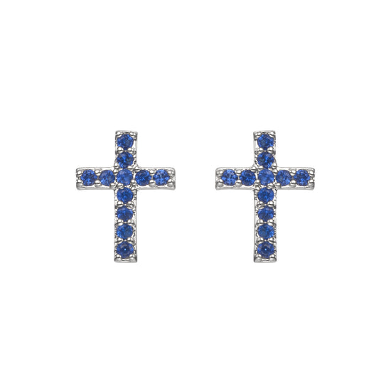 Camilla Cross Stud Earrings Silver & Blue