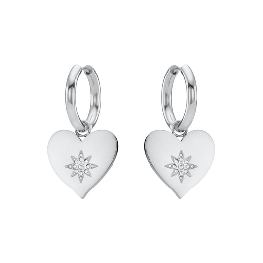 Lucinda Silver Crystal Chunky Heart Hoop Earrings