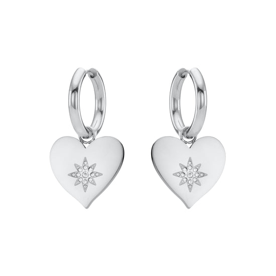 Lucinda Silver Crystal Chunky Heart Hoop Earrings