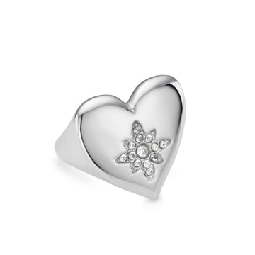 Ruby Silver Crystal Chunky Heart Ring SIZE N