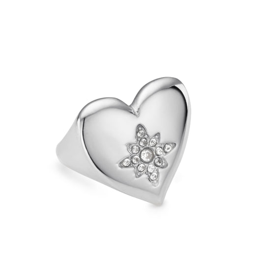 Ruby Silver Crystal Chunky Heart Ring