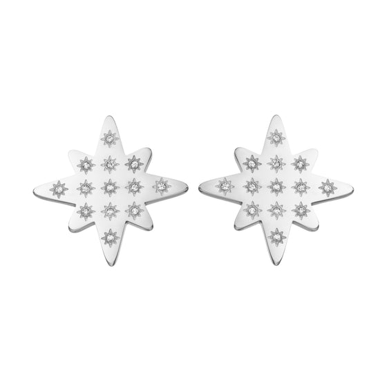 Kiki Star Stud Earrings - Silver Crystal