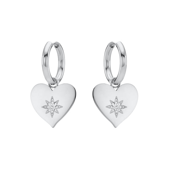Lucinda Chunky Heart Hoop Earrings - Silver Crystal