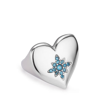 Ruby Silver Turqouise Chunky Heart Ring SIZE N