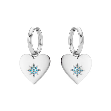 Lucinda Silver Turqouise Chunky Heart Hoop Earrings