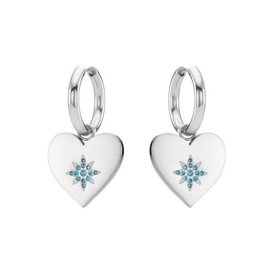 Lucinda Silver Turqouise Chunky Heart Hoop Earrings
