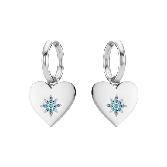Lucinda Silver Turqouise Chunky Heart Hoop Earrings