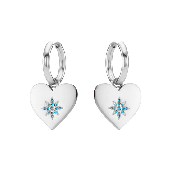 Lucinda Chunky Heart Hoop Earrings - Silver Turquoise
