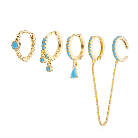 The Turquoise Gold Huggie Earring Stacker Set