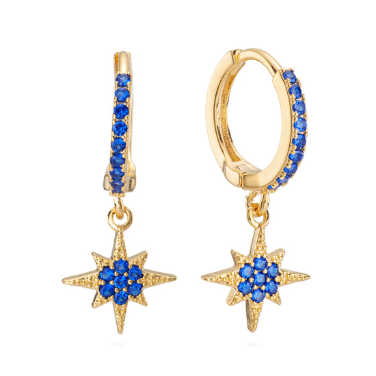Alexandra Blue Gold Star Huggie Earrings