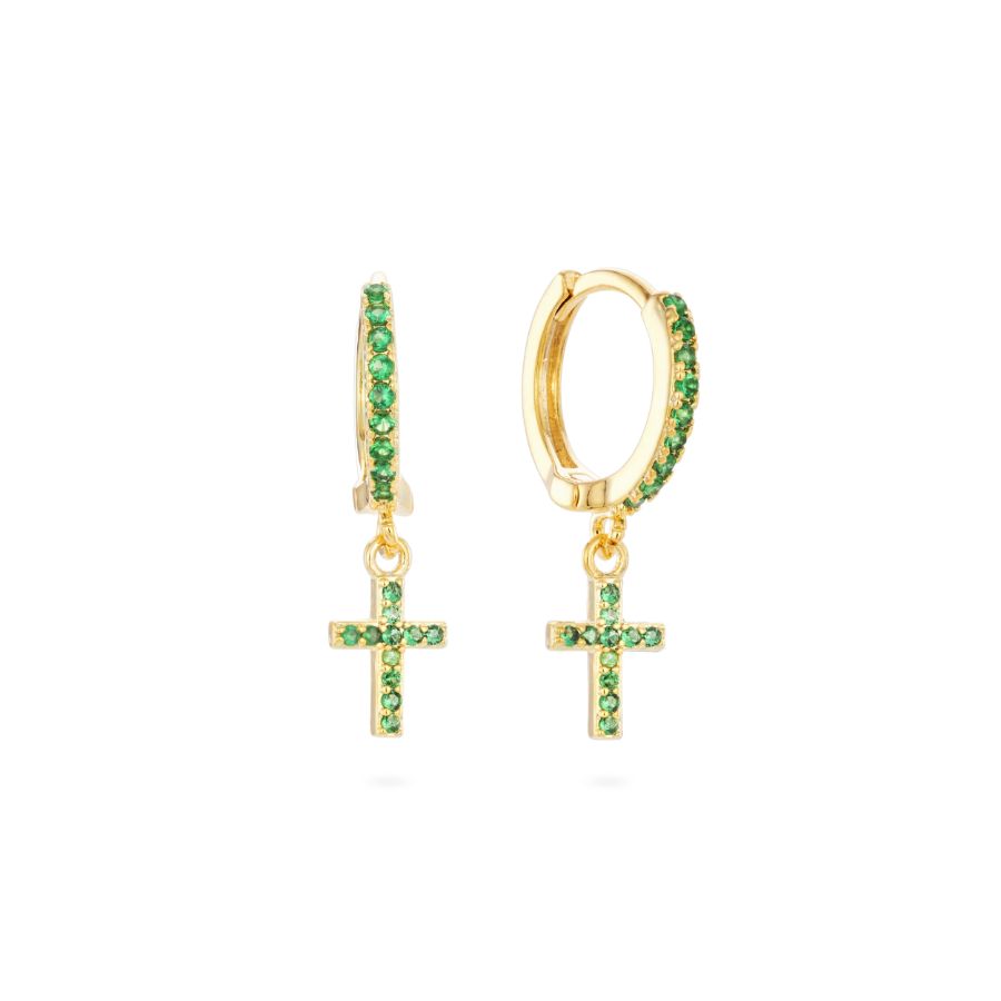 Matilda Green Cross Huggie Hoops