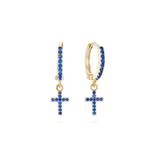 Sofia Blue Cross Huggie Hoops